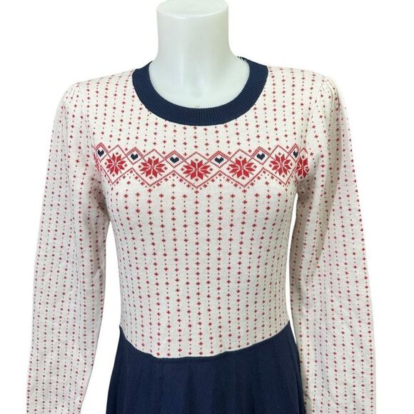 Draper James Wool Blend Fair Isle Knit Fit Flare LS Sweater Dress sz M NEW - Picture 2 of 13